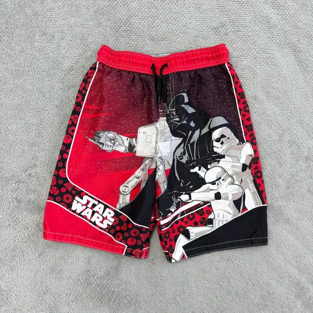 Star Wars Swim Trunks Boys 8 Red Darth Vader Stormtrooper Board Shorts